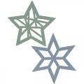 Floristik24 Deco žvaigždės medinės mėlynos, žalios medinės žvaigždės Kalėdinės 4cm mix 36vnt