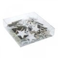 Floristik24 Streudeko žvaigždės medienos natūralumas, balta stalo apdaila 3cm mix 72vnt