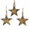 Floristik24 Medinės žvaigždės su blizgučiais, skirtos pakabinti natūralią mango medieną 6,4–7,1 cm × 7–7,8 cm 3 vnt.