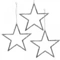Floristik24 Žvaigždė pakabinama, eglutės papuošimai, puošmena žvaigždė sidabrinė 11,5 × 12cm 12vnt