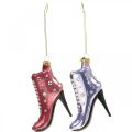 Floristik24 Eglutės dekoravimo stikliniai batai rožiniai, violetiniai 10,5cm 2vnt