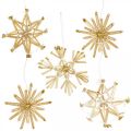 Floristik24 Straw Stars Glitter Gold Rinkinys Kalėdų dekoracijos Ø6cm 24vnt