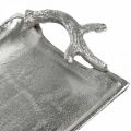 Floristik24 Dekoratyvinis padėklas elnio ragai sidabro aliuminio stačiakampio formos 33x18x4cm