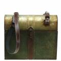 Floristik24 Sodinimo krepšys su dangteliu ir odiniais dirželiais metalo pilka, ruda/rūdžių H28,5cm