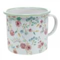 Floristik24 Augalinės puodelio rožės Emalio dekoratyvinis puodelis su rankena balta Ø9,5cm