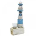 Floristik24 Medinis švyturys su arbatinės lemputės stikline jūrine dekoracija mėlyna, balta H38cm