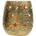 Floristik24 Žvakės laikiklis kalėdinės dekoracijos žvaigždės senovinė optika metalas auksinis Ø9cm H13cm