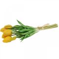 Tulpės dirbtinės gėlės geltonos tikrosios pavasario puošmenos 38cm puokštė iš 7vnt
