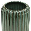 Floristik24 Keraminė vaza, stalo dekoracijos, rievėta dekoratyvinė vaza žalia, ruda Ø10,5cm H21,5cm