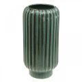 Floristik24 Dekoratyvinė vaza, gėlių kompozicijos, stalo dekoracijos, vaza iš gofruotos keramikos žalia, ruda Ø15cm H30,5cm