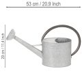 Vintažinė metalinė laistytuvė, sidabriškai pilka, stilinga sodo puošmena, gėlių vaza, ilgis 53 cm, aukštis 29 cm | Floristik24.lt