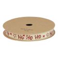 Floristik24 Kalėdinė juostelė &quot;Ho Ho Ho&quot; dovanų juostelė smėlio spalvos 15mm 15m