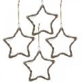 Floristik24 Kalėdinės dekoracijos žvaigždės guobos žvaigždės pakabinti baltai skalbti 20cm 4vnt