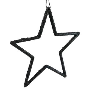 Floristik24 Kalėdinės dekoracijos žvaigždės pakabukas juodi blizgučiai 12cm 12vnt