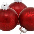 Floristik24 Kalėdų eglutės rutulys, medžio pakabukas, kalėdinis rutulys raudonas marmuras H6,5cm Ø6cm tikras stiklas 24vnt