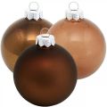 Floristik24 Kalėdų eglutės kamuolys, eglutės papuošimai, kalėdiniai rutuliai rudi H6,5cm Ø6cm tikras stiklas 24vnt