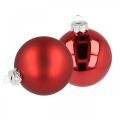Floristik24 Kalėdų eglutės kamuolys, eglutės papuošimai, kalėdinis rutulys raudonas H8,5cm Ø7,5cm tikras stiklas 12vnt