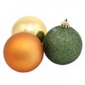 Floristik24 Kalėdiniai kamuoliukai, Advento papuošimai, eglutės papuošimai oranžinė/auksinė/žalia Ø5,5cm plastiko 10vnt.