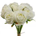 Floristik24 Baltos rožės šilkinės gėlės dirbtinės rožės kekėje H28cm 7vnt