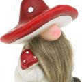 Deco elf keraminė grybų kepurė stalo puošmena raudona, balta H10,5cm 3vnt