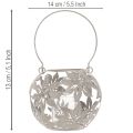 Metalinis pakabinamas dekoratyvinis žibintas su vėjo šviesa, pilkas, Ø14 cm, aukštis 13 cm | Floristik24.lt