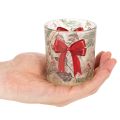 Stiklinė žvakidė su kalėdinėmis šakelėmis ir raudonu kaspinu, 8 cm, 2 vnt. | Floristik24.lt