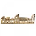 Floristik24 Kalėdinė diorama, metalinė apdaila su apšvietimu, šviesūs namai auksiniai, vintažinė išvaizda L67.5cm A20cm