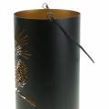 Floristik24 Deco žibintas apvalus su rankena miško metalo juodas, auksinis Ø16cm H26cm