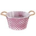 Floristik24 Cinko dubuo, rombo formos su virvės rankenomis, violetinis/baltas, Ø24,5 cm, aukštis 14 cm