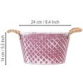 Cinko dubuo, rombo formos su virvės rankenomis, violetinis/baltas, Ø24,5 cm, aukštis 14 cm | Floristik24.lt