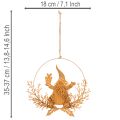 Kalėdinis dekoratyvinis žiedas, elnias žiede, Kalėdų Senelis su dovana, metalinė dekoracija, rūdžių spalvos apdaila, Ø18 cm, 2 vnt. rinkinys | Floristik24.lt