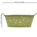 Ovalus metalinis dubuo su žvaigždutėmis ir rankenėlėmis, žalias, 31 × 16 cm, aukštis 12,5 cm | Floristik24.lt