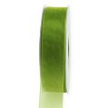 Floristik24 Organzos juostelė žalia dovanų juosta austa krašteliu alyvuogių žalia 25mm 50m