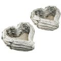 Augalinės širdies plunksnos išlietos akmeninės širdelės pilka balta 13×12×6cm 2vnt | Floristik24.lt