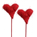 Floristik24 Sizalio širdelė 7,5cm raudona ant pagaliuko 12vnt